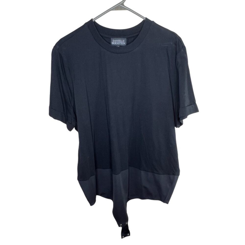 Danielle Bernstein Womens Black Cotton Cuff Sleeve Bodysuit Shirt Size 2X